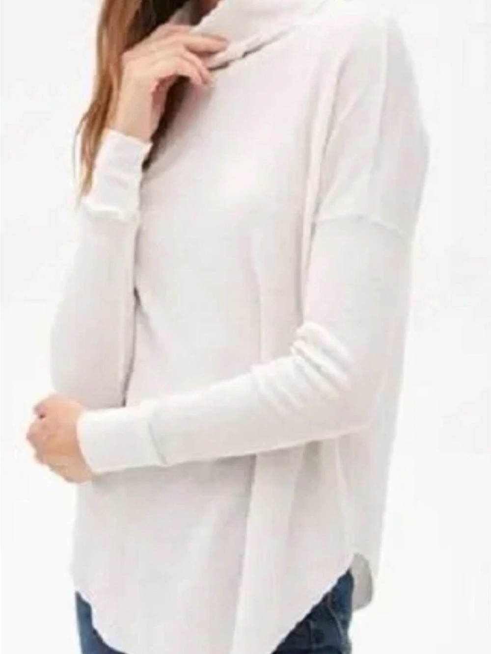 Michael Stars Light Cream Draped Cowl-Neck Long Sleeve Top
